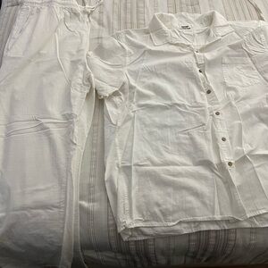 White linen set—pants and shirt